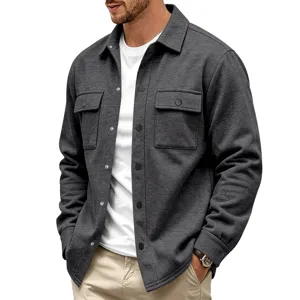 Chemise Veste Homme Gris Foncé Epaisse Doublée Polaire Hiver Travail Casual Neuf
