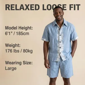 Men summer linen short sleeve shirt and shorts set casual loose two piece outfit