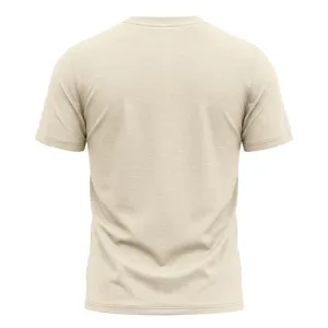 Detaillierte Rückansicht eines schlichten beigen Herren Kurzarm Sport Fitness T Shirts