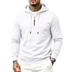 Herren Freizeit Halb-Zip Weißer Hoodie Grundlegend Herbst Pullover Sweatshirt Neu