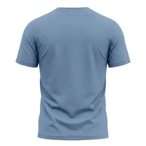 Men's solid blue short-sleeve crewneck t-shirt back view, breathable quick-dry fabric.
