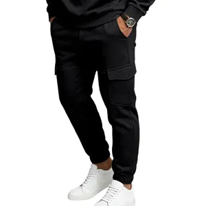 Pantalon cargo noir homme molletonné epais pantalon de survêtement sport hiver mode.