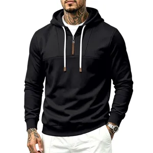 Herren Freizeit schwarzer Viertel-Reißverschluss Hoodie Herbst Basic Kapuzensweatshirt