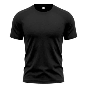 Black athletic t-shirt for men with mesh shoulder panels, short sleeves and breathable round neck.