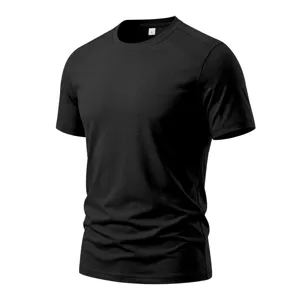 Men's black short sleeve sports t-shirt with mesh panel raglan design for fitness running.
