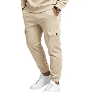 Pantalon cargo pour homme molletonné beige streetwear décontracté jogging confortable mode