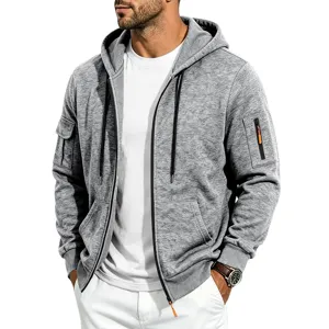 Men's grey full-zip hooded sweatshirt with front pockets and casual outerwear fit.