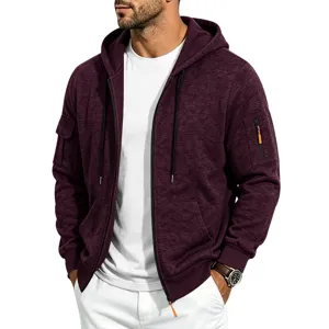 Men's Casual Zip-Up Hooded Sweatshirt in Deep Burgundy Color Variant Style Option One