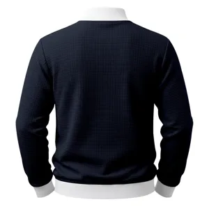 Men's Waffle Knit Long Sleeve Jacket Casual Zip Up Bomber Sweatshirt with Contrast Collar