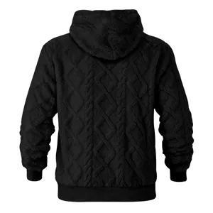 Men's thickened plush fleece hoodie winter thermal warm hooded sweatshirt with diamond knit pattern