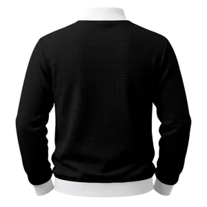 Men black waffle knit long sleeve sweatshirt back view casual athletic top details
