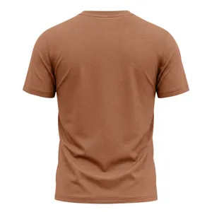 Solid brown men short sleeve t shirt casual breathable fitness summer top comfortable back view
