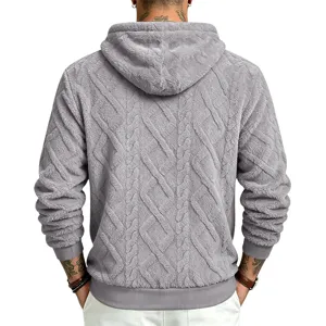 Men's thermal fleece hooded sweatshirt, winter thick cable knit cozy pullover hoodie.