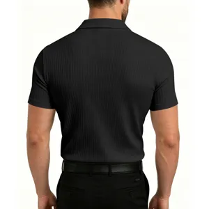 Polo de hombre slim fit de canalé manga corta, camiseta de verano transpirable elástica.