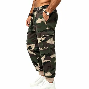 Men's camouflage cargo sweatpants casual jogger pants with side pockets and elastic cuffs
