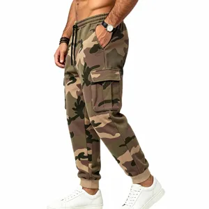 Mens camo cargo sweatpants outdoor tactical trousers casual loose hip hop joggers with pockets