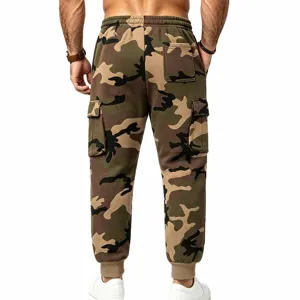 Men's camouflage cargo sweatpants casual camo joggers with pockets and elastic cuffs.