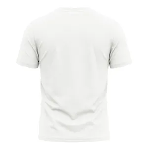 Plain white short sleeve t-shirt back view, casual activewear fitness top for men.