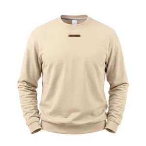 Men's casual fleece crewneck sweatshirt in solid khaki, comfortable pullover design.