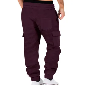 Pantalón cargo waffle casual hombre otoño streetwear cordón elegante detalle