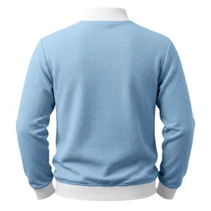 Men light blue waffle casual sports jacket with white rib trim autumn fashion stylish outerwear