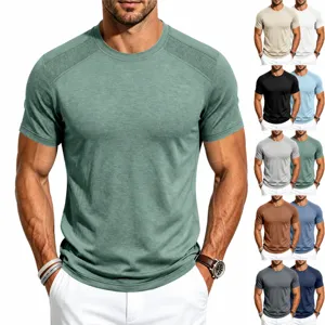 Herren Schnelltrocknend Sport T-Shirt Kurzarm Rundhals Raglan Spliced Mesh Atmungsaktiv Slim Fit Sommer Fitness Top