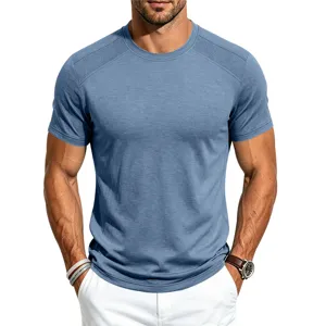 Men Summer Short Sleeve T-Shirt Breathable Mesh Patchwork Crew Neck Athletic Fitness Top Blue
