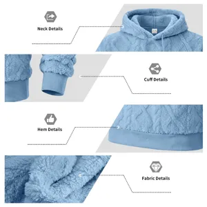 Men's thick warm fleece hooded sweatshirt with double-sided jacquard fabric in light blue.
