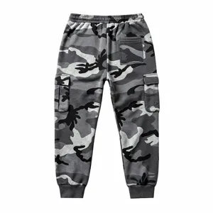 Men's stylish camo cargo sweatpants with multiple pockets and elastic cuffs for outdoor casual wear.