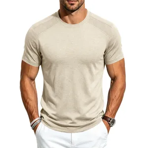 Men's breathable mesh raglan short sleeve t-shirt casual summer sports fitness top beige
