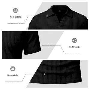 Hombre manga corta polo acanalado cuello en V verano casual transpirable ajuste slim
