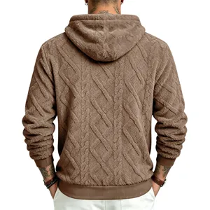 Men's thick fleece thermal hooded sweatshirt with 3D texture, detailed back view design.