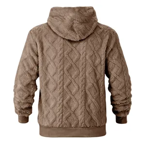 Men's thick warm fleece hooded sweatshirt with cozy jacquard texture for winter wear detail.
