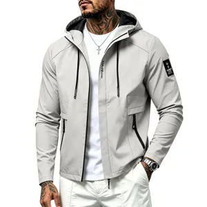Men's hooded windbreaker jacket casual outdoor lightweight zip coat for autumn wear.