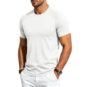 Men white short sleeve fitness t-shirt raglan mesh crewneck athletic casual breathable top