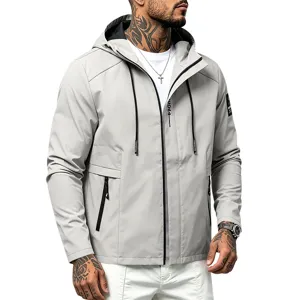 Men's lightweight hooded windbreaker casual outdoor sports jacket full zip coat activewear