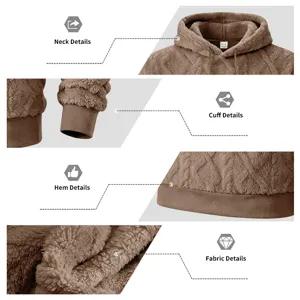 Men's thickened fleece hooded sweatshirt with double-sided jacquard, cozy winter pullover.