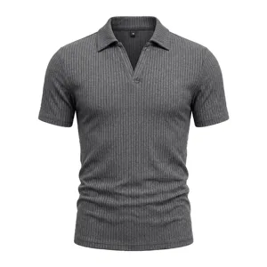 Polo de verano para hombre casual slim fit de manga corta con diseño de cuello V acanalado transpirable.