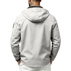 Men's lightweight hooded windbreaker jacket casual outdoor sports activewear coat grey top.