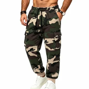 Men's camouflage cargo sweatpants casual loose fleece lined camo jogger pants for outdoor wear