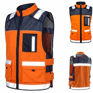 Men's Casual Reflective Safety Vest High Visibility Mesh Work Outerwear Zipper Pocket Outdoor Cycling Construction Vest