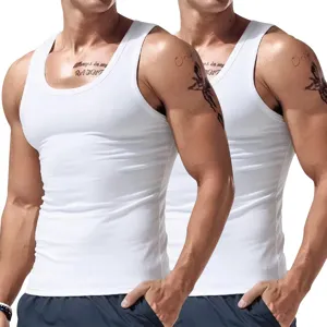 Men white tank top casual fitness athletic gym sports sleeveless undershirt basic top