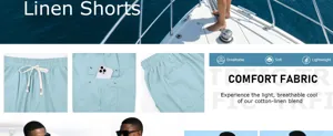 Men's casual linen shorts featuring elastic waist and multi pockets for summer style.