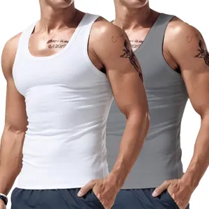Men Sports Fitness Tank Top Breathable Polyester Racerback Muscle Gym Vest Slim Fit Undershirt For Workout Training Set