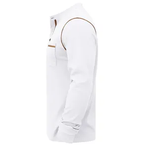 Men's long sleeve henley t-shirt contrast stitching vintage casual outdoor top