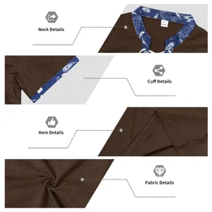 Men brown corduroy lace-up Henley T-shirt featuring printed contrast collar and cuff details.