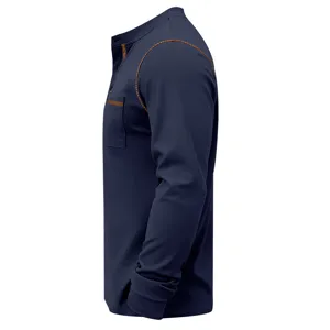 Men's long sleeve henley shirt with contrast trim casual vintage outdoor top for spring autumn