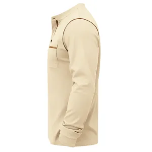 Men casual long sleeve henley shirt contrast stitching retro outdoor top apparel style