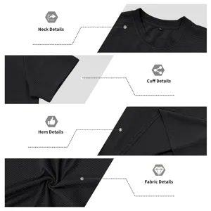 T-shirt noir homme à manches courtes en tissu tricoté texturé, détail haut décontracté.