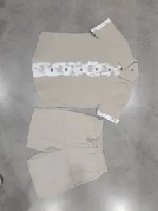 Men summer linen short sleeve shirt and shorts set casual beach two piece outfit